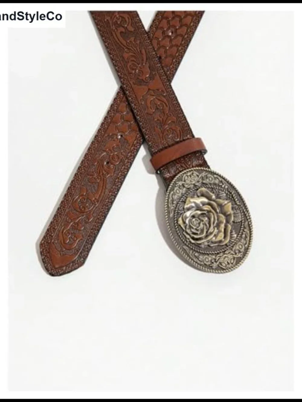 Vintage Western Cowgirl Belt PU Leather Floral Embossed